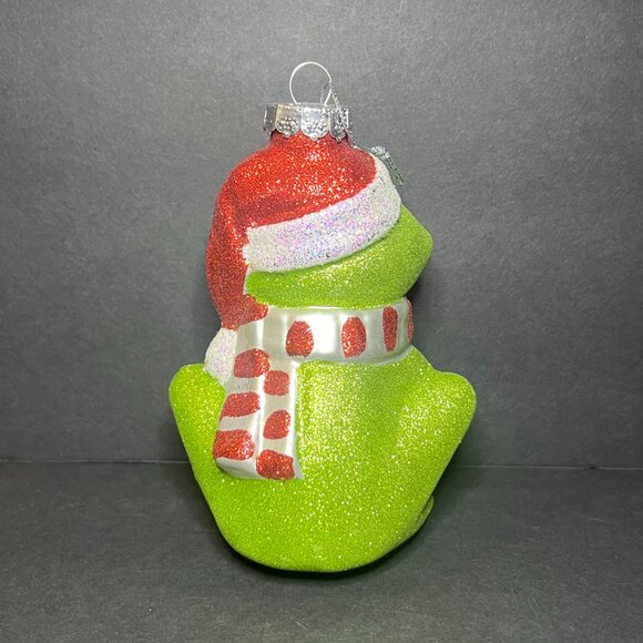 Vintage Large Green & Red Glitter Blown Glass Frog Christmas Ornament 5" - Picture 4 of 6